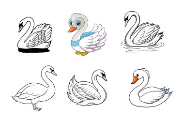 Bu zarif vektör setiyle kuğuların güzelliğini keşfedin, yaratıcı projeler, logolar, baskılar ve dekorlar için zarif tasarımlar yapın. Doğadan esinlenilmiş ve sanatsal kavramlar için mükemmel..