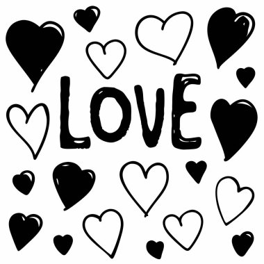 Kusursuz bir sevgililer günü arkaplanı, rengarenk kalpler, boyanmış 'aşk' tipografisi ve sıkıntılı bir doku. Hediye paketleri, kartlar, pankartlar ve duvar kağıtları gibi romantik tasarımlar için mükemmel..