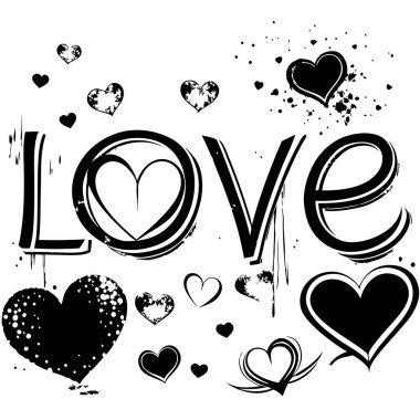 Kusursuz bir sevgililer günü arkaplanı, rengarenk kalpler, boyanmış 'aşk' tipografisi ve sıkıntılı bir doku. Hediye paketleri, kartlar, pankartlar ve duvar kağıtları gibi romantik tasarımlar için mükemmel..