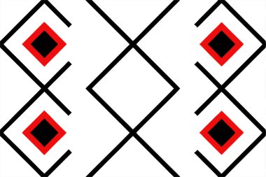 Beyaz arka planda siyah ve kırmızı kareleri olan modaya uygun geometrik, pürüzsüz bir model. Moda tekstil ürünleri, kumaş baskıları, web sitesi şablonları ya da modern grafik tasarımları için mükemmel.