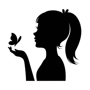Kelebek vektör tasarımlı çarpıcı bir kız silueti. Yaratıcı projeler, duvar sanatı ve dijital dekor için mükemmel. Minimalist ve zarif, bu grafik güzellik ve çekicilik katıyor..