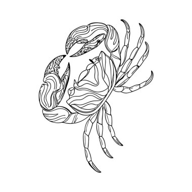 Beyaz bir zemin üzerinde izole edilmiş karmaşık bir yengeç zenger sanat illüstrasyonunu keşfedin. Yaratıcı projeler, dövmeler, dekorasyon ve dahası, bu detaylı vektör tasarımı zarafet ve stil yayar..