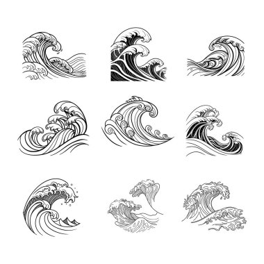 Siyah beyaz çizgili zarif soyut dalgalar, duvar kâğıdı ve duvar tasarımı için mükemmel. Bu çok yönlü set herhangi bir alan veya yaratıcı projeye modern ve sanatsal bir dokunuş ekler.