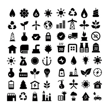 collection of environmental protection vector icons promoting sustainability, recycling, renewable energy, and eco-friendly practices. ideal for green projects, websites, and campaigns. clipart