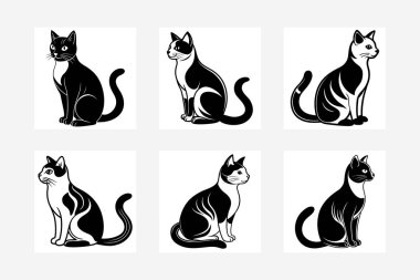 Basit ve şık kedi sembolleri ve evcil resimli resimli resimlerin yer aldığı minimal kedi resmi. Logolar, baskılar, web ve grafik tasarım projeleri için mükemmel. vektör biçiminde kullanılabilir.