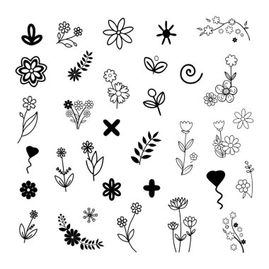 Zarif siyah ve beyaz basit çiçek vektör çizimi, dijital dizaynlar, baskılar, logolar ve dekoratif elementler için mükemmel. Yaratıcı projeler için yüksek kaliteli çiçek sergisi.