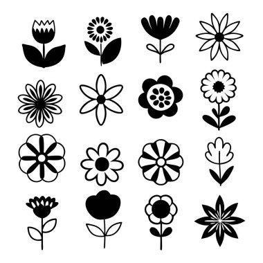 Zarif siyah ve beyaz basit çiçek vektör çizimi, dijital dizaynlar, baskılar, logolar ve dekoratif elementler için mükemmel. Yaratıcı projeler için yüksek kaliteli çiçek sergisi.