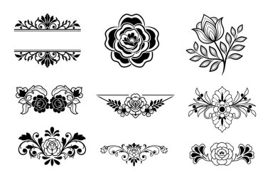 Zarif gül hatları içeren eski tarz siyah-beyaz çiçek deseni. Dekorasyon, davetiyeler, ambalaj ve dijital tasarım için mükemmel. Yüksek kaliteli vektör çizgisi sanatı.