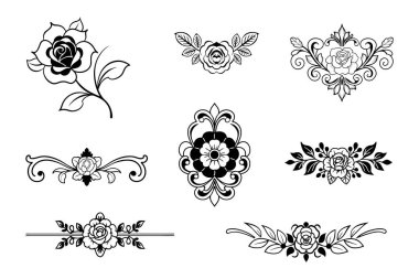 Zarif gül hatları içeren eski tarz siyah-beyaz çiçek deseni. Dekorasyon, davetiyeler, ambalaj ve dijital tasarım için mükemmel. Yüksek kaliteli vektör çizgisi sanatı.