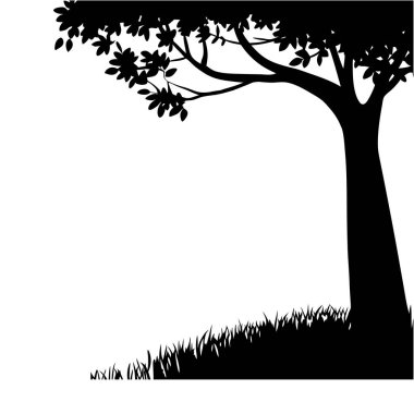 Minimalist tarzda ıssız bir ağaç silueti. Modern dekorlar, posterler ve dijital sanat koleksiyonları için mükemmel monokrom doğa çizimi.