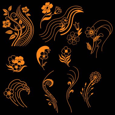 Zarif çiçek desenleri içeren modern siyah ve beyaz soyut bir çiçek dalgası koleksiyonu. Parmak izi, dekor ve dijital yaratıcı projeler için mükemmel..