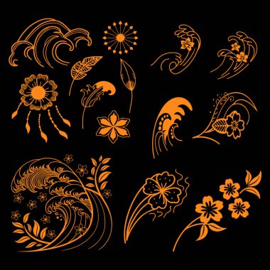 Zarif çiçek desenleri içeren modern siyah ve beyaz soyut bir çiçek dalgası koleksiyonu. Parmak izi, dekor ve dijital yaratıcı projeler için mükemmel..