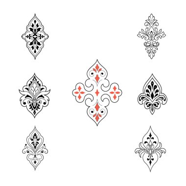 Süslü, süslü, çiçekli Şam süslemeleri. Davetiyeler, duvar kağıtları ve klasik tasarımlar için mükemmel..