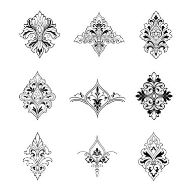 Süslü, süslü, çiçekli Şam süslemeleri. Davetiyeler, duvar kağıtları ve klasik tasarımlar için mükemmel..