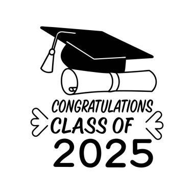 Mezunları, kart, poster ve mezuniyet süslemeleri için mükemmel bir kep, diploma ve el yazısı olan 2025 mezuniyet tabelasıyla kutlayın..