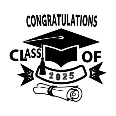 Mezunları, kart, poster ve mezuniyet süslemeleri için mükemmel bir kep, diploma ve el yazısı olan 2025 mezuniyet tabelasıyla kutlayın..