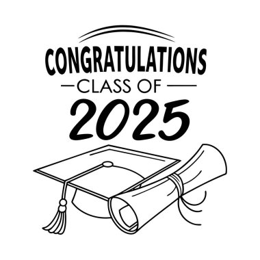 Mezunları, kart, poster ve mezuniyet süslemeleri için mükemmel bir kep, diploma ve el yazısı olan 2025 mezuniyet tabelasıyla kutlayın..