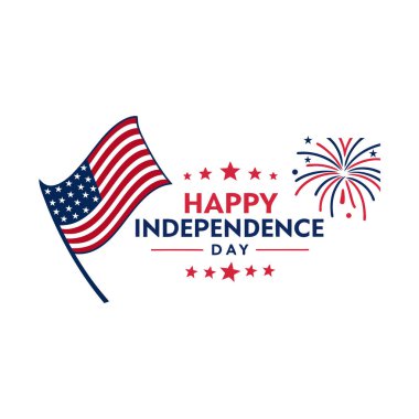 Kırmızı ve mavi yıldızlı 4 Temmuz tabelası. Bağımsızlık Günü posterleri, afişler, el ilanları ve tebrik kartları için mükemmel. Amerikan gururunu bu vatansever vektörle kutlayın..