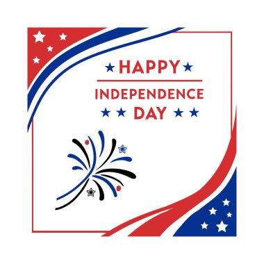 Kırmızı ve mavi yıldızlı 4 Temmuz tabelası. Bağımsızlık Günü posterleri, afişler, el ilanları ve tebrik kartları için mükemmel. Amerikan gururunu bu vatansever vektörle kutlayın..