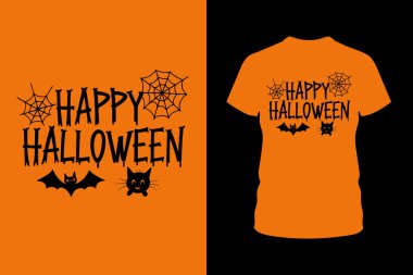 Ürkütücü ve eğlenceli Cadılar Bayramı tişörtü tasarım vektör illüstrasyonunuz hayaletler, balkabakları ve mevsimlik ürünler için yarasa mükemmelliği gibi festival elementleri içeriyor.