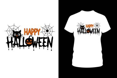 Ürkütücü ve eğlenceli Cadılar Bayramı tişörtü tasarım vektör illüstrasyonunuz hayaletler, balkabakları ve mevsimlik ürünler için yarasa mükemmelliği gibi festival elementleri içeriyor.