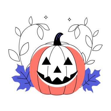 Ürkütücü bir Cadılar Bayramı balkabağının yüksek kaliteli bir temsili. Bayram temalı tasarımlar, dekorasyonlar, posterler ve dijital grafikler için mükemmel. Ekim ve sonbahar kutlamaları için ideal.