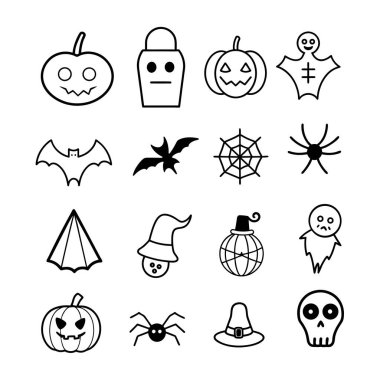 Eğlenceli ve ürkütücü cadılar bayramı karalama elementleri vektör stilinde. İçinde balkabakları, hayaletler, yarasalar ve daha fazlası var! Çıkartmalar, dekorasyonlar ve mevsimlik tasarımlar için mükemmel..
