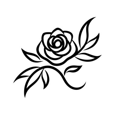 Çiçek temalı tasarımlar, logolar ve baskılar için mükemmel olan, vektör stili zarif gül ikonu silueti. Dijital ve yazdırma projelerinde kolay kullanım için beyaz arkaplanda izole edilmiş.