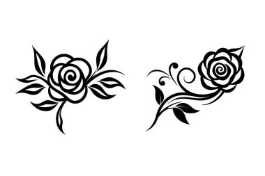 Çiçek temalı tasarımlar, logolar ve baskılar için mükemmel olan, vektör stili zarif gül ikonu silueti. Dijital ve yazdırma projelerinde kolay kullanım için beyaz arkaplanda izole edilmiş.