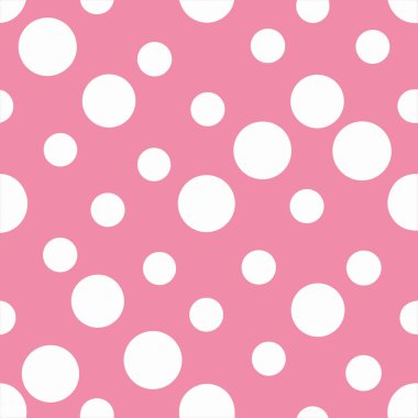 Şirin, pembe ve beyaz noktasız bir polka deseni, arka planlar, tekstil, baskılar ve dijital tasarımlar için ideal. Yaratıcı projelerinize oyuncu ve zarif bir dokunuş ekleyin.