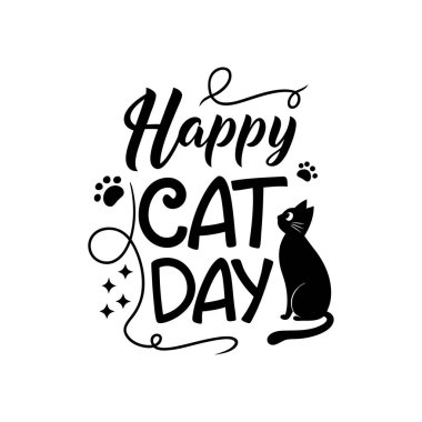 Kedi Günü 'nü bu şık tipografi dizaynı ile kutlayın. Hayvan severler, tebrik kartları, tişörtler ve daha fazlası için mükemmel. Kedilere olan sevginizi ifade eden yaratıcı ve modern bir sanat eseri..