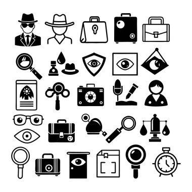 Şık bir daire tasarımı dedektif ikonu gizem, araştırma ve casus temalı projeler için mükemmel ayarlanmış. Uygulamalar, web, baskı ve UI tasarımı için ideal. Temiz, modern çizimler.