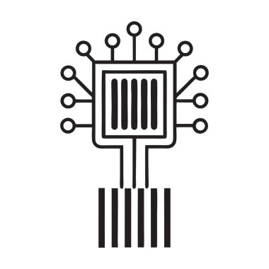 Dijital büyümeyi, teknolojiyi ve yeniliği sembolize eden bir mikroçip barkod ağacı konsepti. Teknolojik markalaşma, iş temaları ve gelecekteki tasarımlar için ideal..