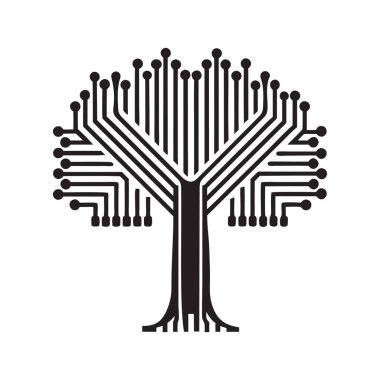 Dijital büyümeyi, teknolojiyi ve yeniliği sembolize eden bir mikroçip barkod ağacı konsepti. Teknolojik markalaşma, iş temaları ve gelecekteki tasarımlar için ideal..
