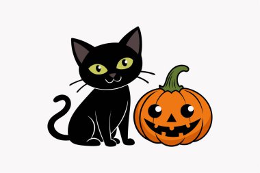 Büyüleyici cadılar bayramı sanat eserleri. Parlayan bir balkabağının üzerinde siyah bir kedi oturuyor. Ürkütücü dekorlar, mevsimlik el sanatları ve bayram tasarımları için mükemmel..