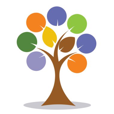 Canlı, doğadan esinlenilmiş bir tasarıma sahip modern renkli ağaç logosu. Vektör sanat tarzında eko markalaşma, yaratıcı projeler ve dijital kimlik için mükemmel..