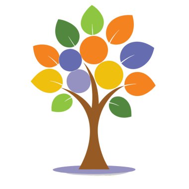 Canlı, doğadan esinlenilmiş bir tasarıma sahip modern renkli ağaç logosu. Vektör sanat tarzında eko markalaşma, yaratıcı projeler ve dijital kimlik için mükemmel..