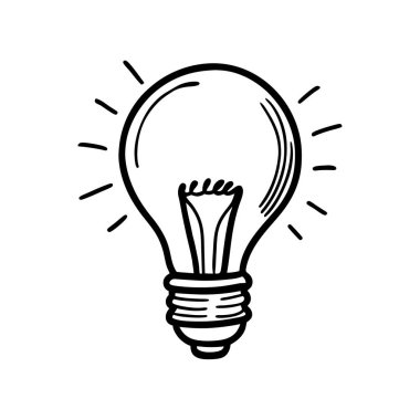 Minimum karalama tarzı ampul çizimi yaratıcılığı, fikirleri ve yeniliği simgeliyor. Tasarım projeleri, sunumlar ve yaratıcı marka kavramları için mükemmel..