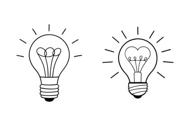 Minimum karalama tarzı ampul çizimi yaratıcılığı, fikirleri ve yeniliği simgeliyor. Tasarım projeleri, sunumlar ve yaratıcı marka kavramları için mükemmel..