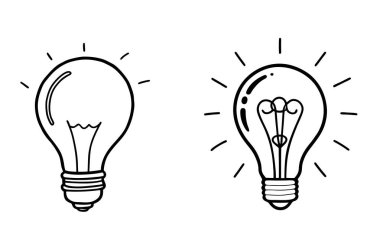 Minimum karalama tarzı ampul çizimi yaratıcılığı, fikirleri ve yeniliği simgeliyor. Tasarım projeleri, sunumlar ve yaratıcı marka kavramları için mükemmel..
