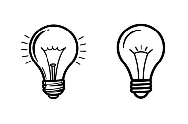 Minimum karalama tarzı ampul çizimi yaratıcılığı, fikirleri ve yeniliği simgeliyor. Tasarım projeleri, sunumlar ve yaratıcı marka kavramları için mükemmel..