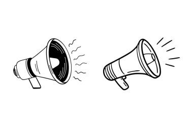 Yaratıcı el yapımı megafon karalama çizimi, duyurular, promosyonlar ve iletişim temalı tasarımlar için mükemmel. Çok yönlü kullanım için yüksek kaliteli vektör.