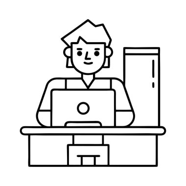 Bilgisayarında çalışan bir programcının en az çizgisel çizimi. Teknoloji, kodlama veya geliştirici temalı tasarımlar, web projeleri ve dijital içerik için mükemmel.