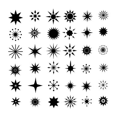 Noel projeleri için siyah yıldız patlaması simgelerinden oluşan yaratıcı bir koleksiyon. Şenlikli tasarımlar, tatil kartları, mevsimlik dekorlar ve şık dijital sanat eserleri için mükemmel..