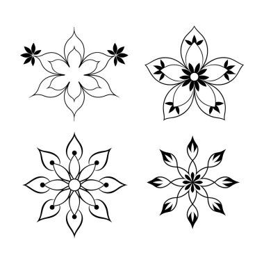 Karmaşık botanik tasarımları içeren zarif siyah çiçek süsleme vektörü seti dekoratif projeler, davetiyeler, çerçeveler ve şık grafik tasarımları için mükemmeldir..