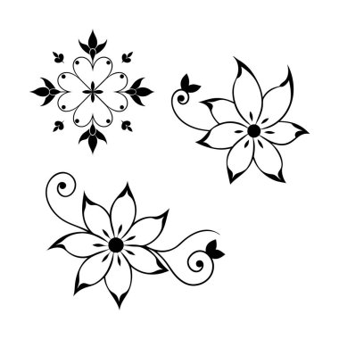 Karmaşık botanik tasarımları içeren zarif siyah çiçek süsleme vektörü seti dekoratif projeler, davetiyeler, çerçeveler ve şık grafik tasarımları için mükemmeldir..