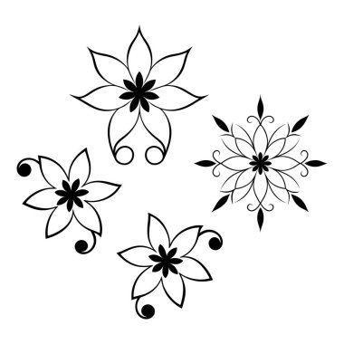 Karmaşık botanik tasarımları içeren zarif siyah çiçek süsleme vektörü seti dekoratif projeler, davetiyeler, çerçeveler ve şık grafik tasarımları için mükemmeldir..