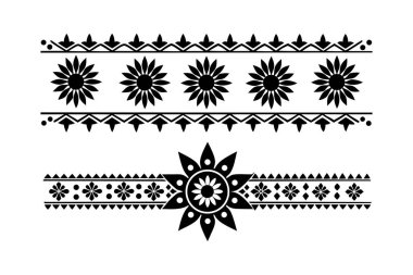 Karmaşık desenler ve motifler içeren çarpıcı Hint etnik sınırları koleksiyonu, el işleri, davetiyeler, tekstil ve dekoratif tasarım projeleri için mükemmel..