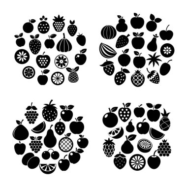 Temiz beyaz arka planda tropikal ve mevsimsel çeşitliliğe sahip renkli bir meyve çizimi seti. Gıda, sağlık, organik ve yaşam tarzı tasarım projeleri için mükemmel.