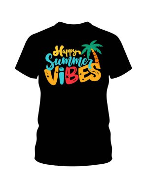 Güneşli günleri bu Mutlu Yaz Vibes tişörtü tasarımıyla kutlayın. Gündelik kıyafetler, yaz tatilleri, plaj gezileri ve festival modası için parlak, modaya uygun ve şık bir grafik..
